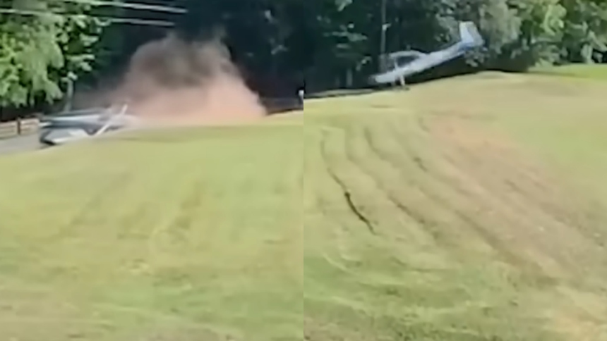 En la tranquila localidad de Pelzer, en Carolina del Sur (EEUU), la rutina se rompió abruptamente cuando una avioneta descendió de emergencia y terminó boca en el jardín de una propiedad. 