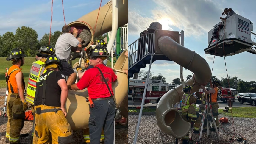 Un parque infantil en la Northeast Elementary School de Vernon, en Connecticut (EEUU), se convirtió en escenario de una operación de rescate poco convencional, cuando un hombre de 40 años quedó atrapado en la sección media de un tobogán tubular, generando una respuesta inmediata por parte de los cuerpos de emergencia locales.  
