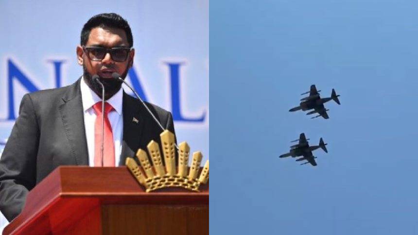 VIDEO: Aviones de EEUU hicieron "vuelo coordinado" durante la juramentación de Irfaan Ali para un segundo mandato en Guyana