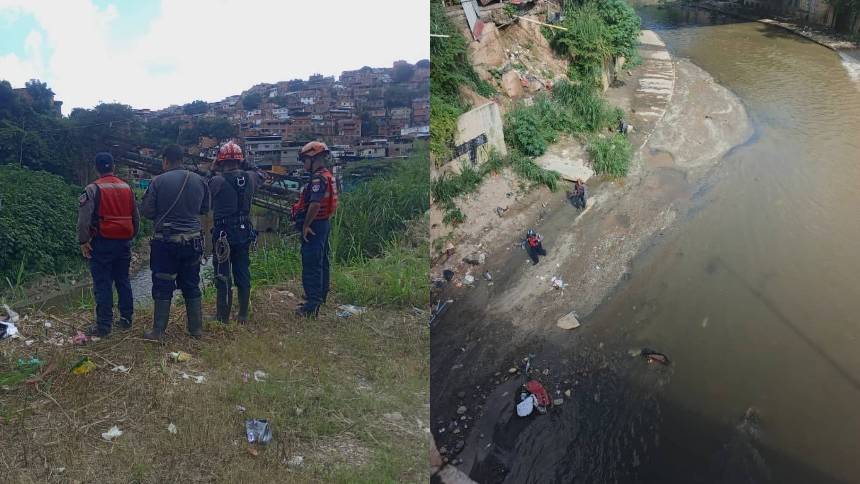 Rescatan el cuerpo sin vida de una mujer que había caído al Guaire tras impactar su moto contra un defensa de la Av. Río de Janeiro