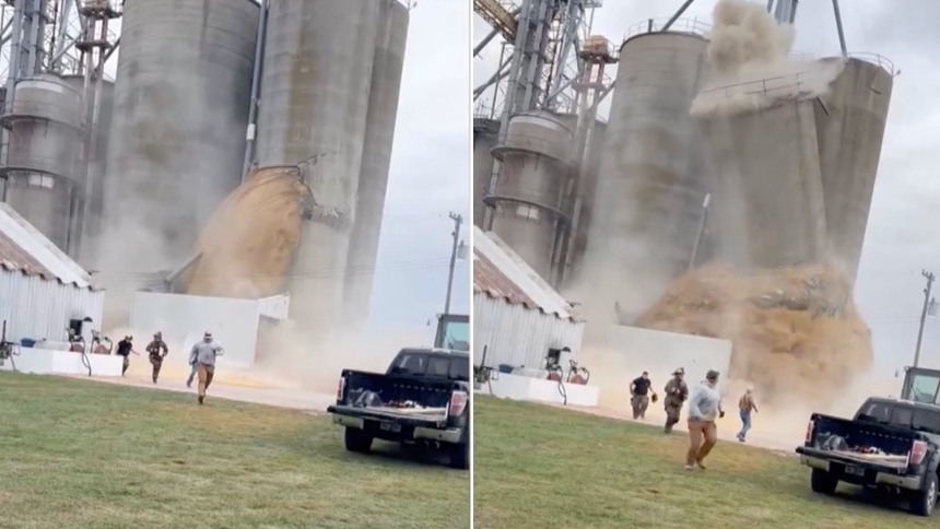 IMPACTANTE VIDEO: Inmenso silo de granos de soya se derrumbó e hizo correr a decenas de personas